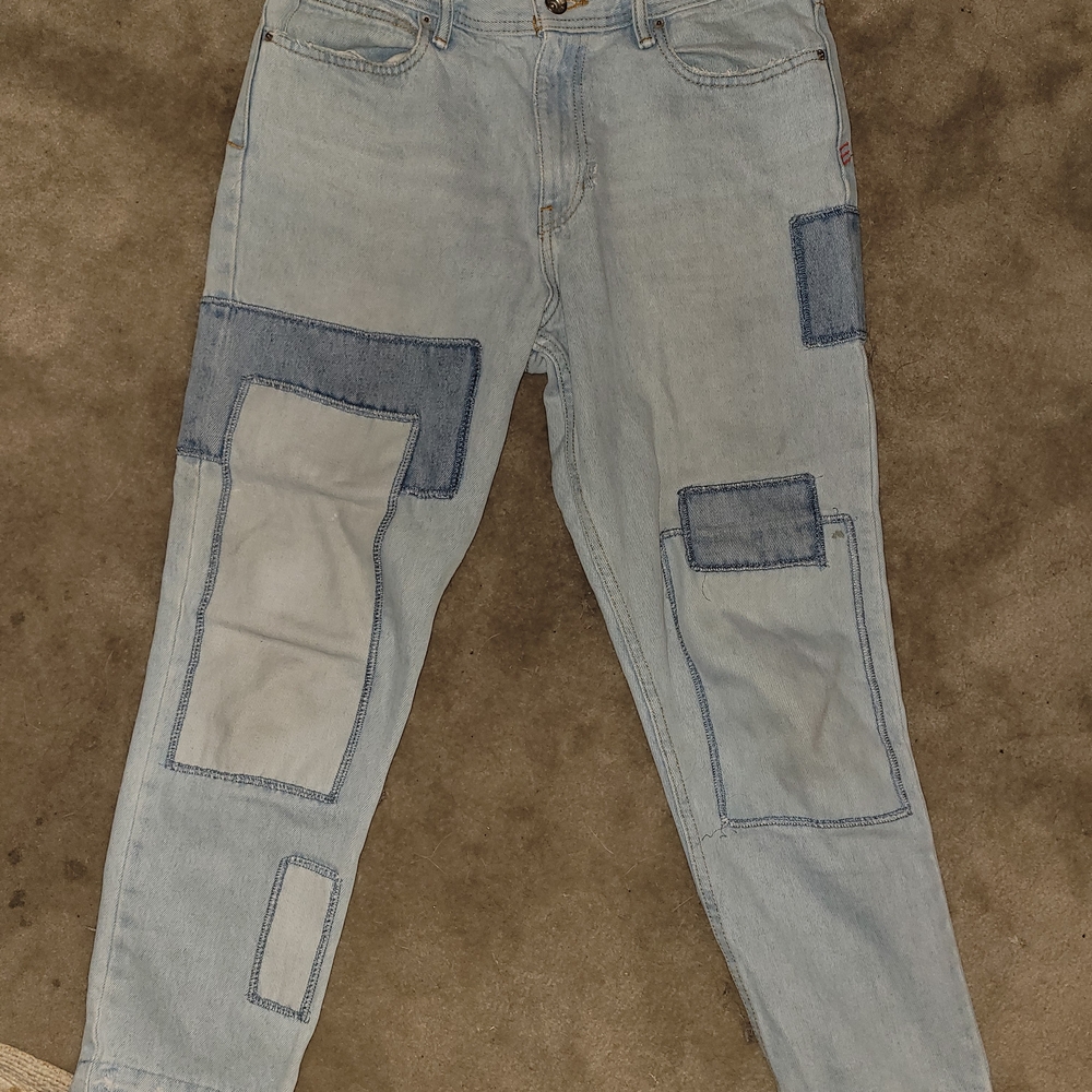 BDG Light Blue Patchwork Men Pants Slim Fit Tapers At The End